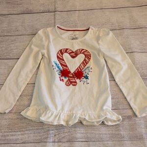 Max Studio Red and White Long Sleeve Tee with Heart Design
